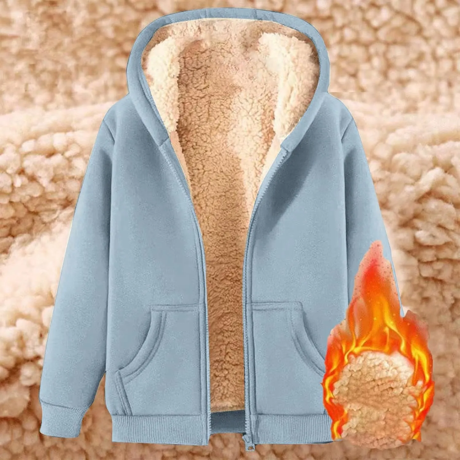evzosrz Mens Winter Hoodies Fleece Sherpa Lined Coats Zip Up Warm Sweatshirt Jackets Casual Thick Thermal Hoodies Cardigan