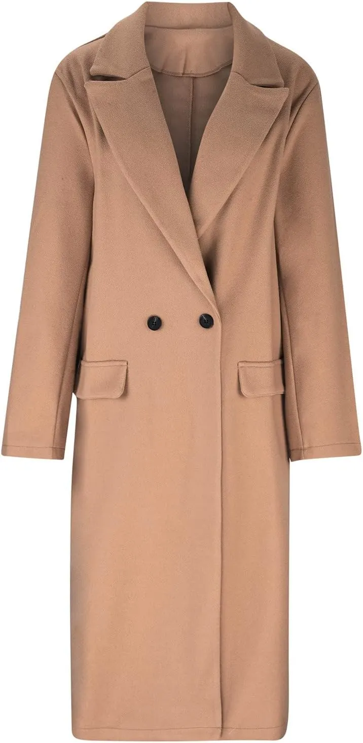 Fall Cardigan for Women 2022 Solid Lapel Collar Trench Coat Open Front Mid Length Wool Blend Coat Elegant Pea Coat