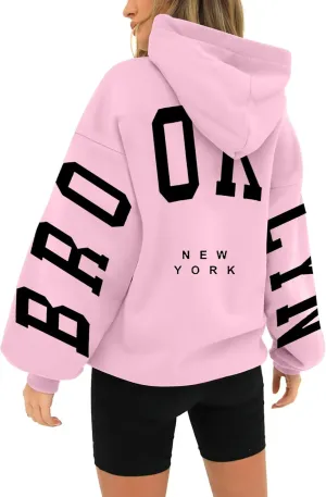 Fall Clothes 2024 Trendy Outfits Letter Printed Hoodie V Neck Fleece Sweatshirts Oversized Sweatshirt for Women