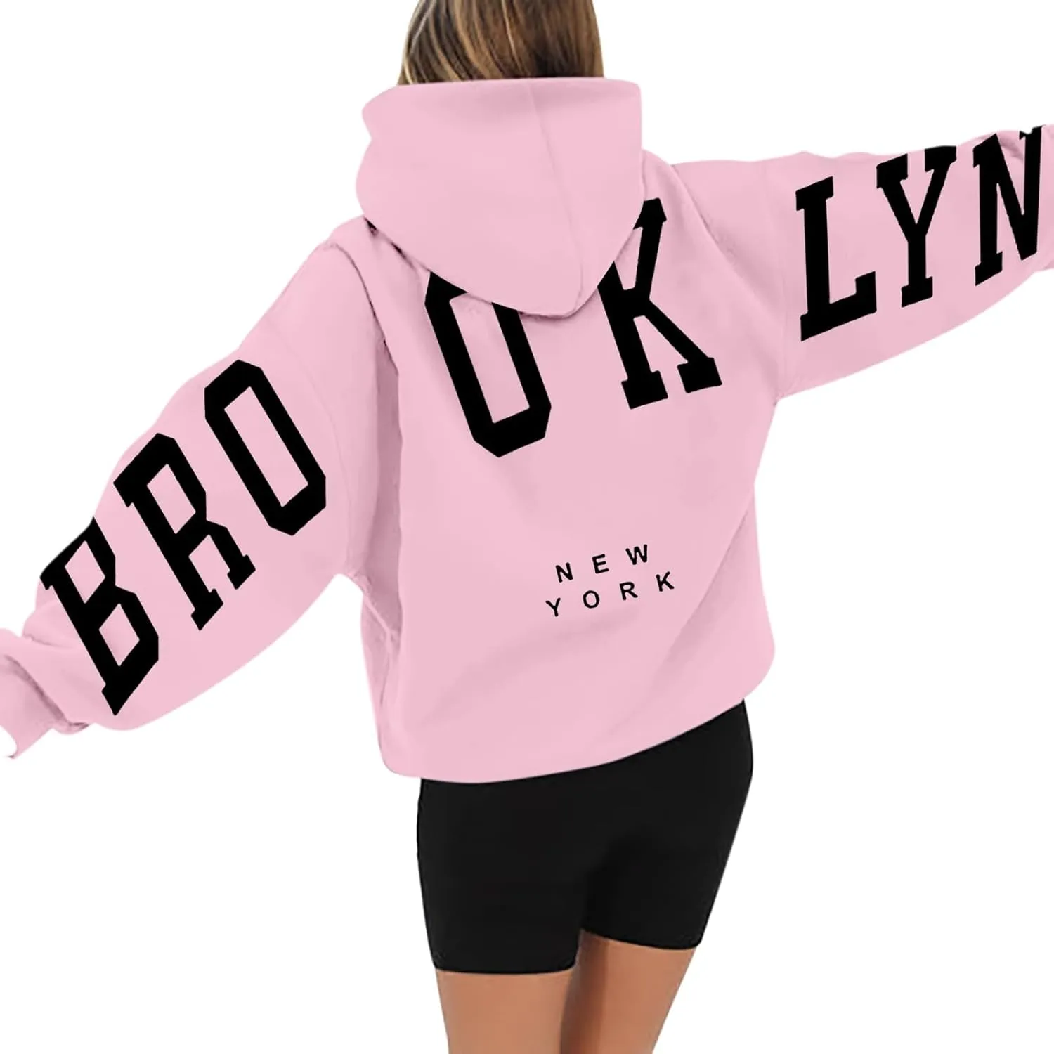 Fall Clothes 2024 Trendy Outfits Letter Printed Hoodie V Neck Fleece Sweatshirts Oversized Sweatshirt for Women