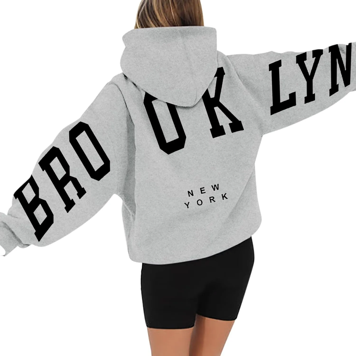 Fall Clothes 2024 Trendy Outfits Letter Printed Hoodie V Neck Fleece Sweatshirts Oversized Sweatshirt for Women