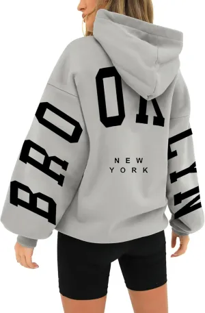 Fall Clothes 2024 Trendy Outfits Letter Printed Hoodie V Neck Fleece Sweatshirts Oversized Sweatshirt for Women