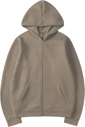 Fall Hooded Jacket for Men Casual Zipper Long Sleeve Sherpa Coat Outdoor Windproof Loose Thermal Outwear with Pocket