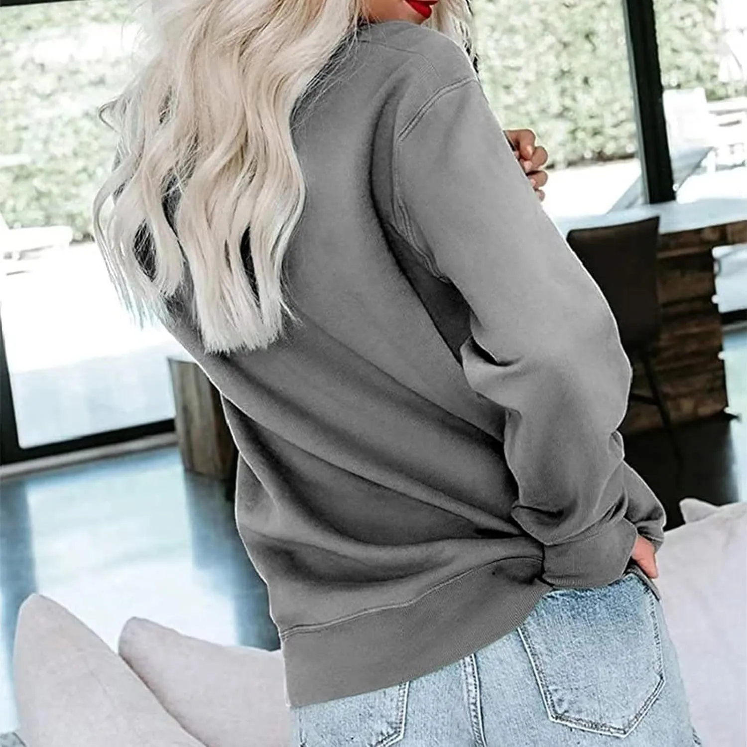 fanmpghleoo Oversized Crewneck Sweatshirt Women Fleece Lined Drop Shoulder Sweatshirts No Hood Trendy Comfy Workout Hoodie