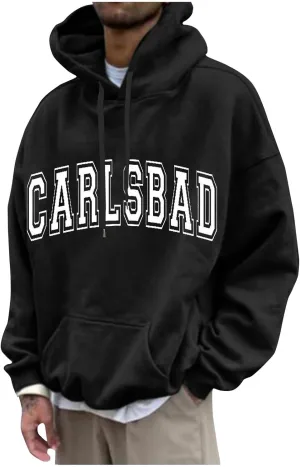 Fashion 2024 Fall Men's Hooded Sweatshirt Printed Oversized Long Sleeve Drawstring Pullover Hoodies with Pockets