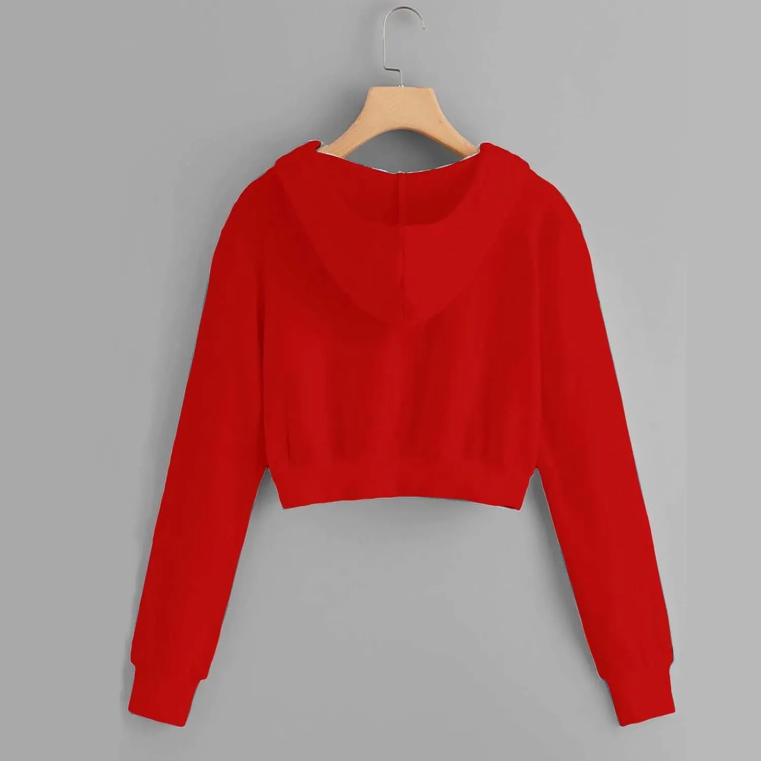Fashion Crop Hoodie for Women Solid Color Full Zip Up Drawstring Hooded Long Sleeve Jackets Autumn Sports Sweatshirts