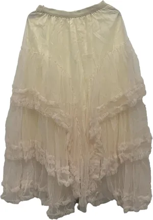 Fashion Ruffles Mesh Skirt for Women High Elastic Waist Solid Color Layers A-Line Skirts
