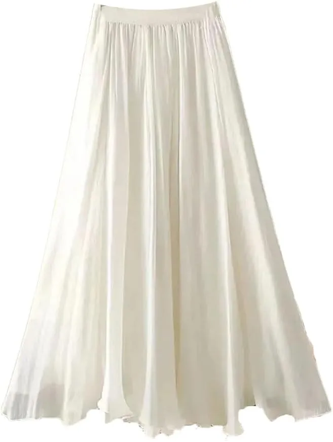 Female Double Layer A-Line High Waist Ruffles Skirts Women Chiffon Long Skirts