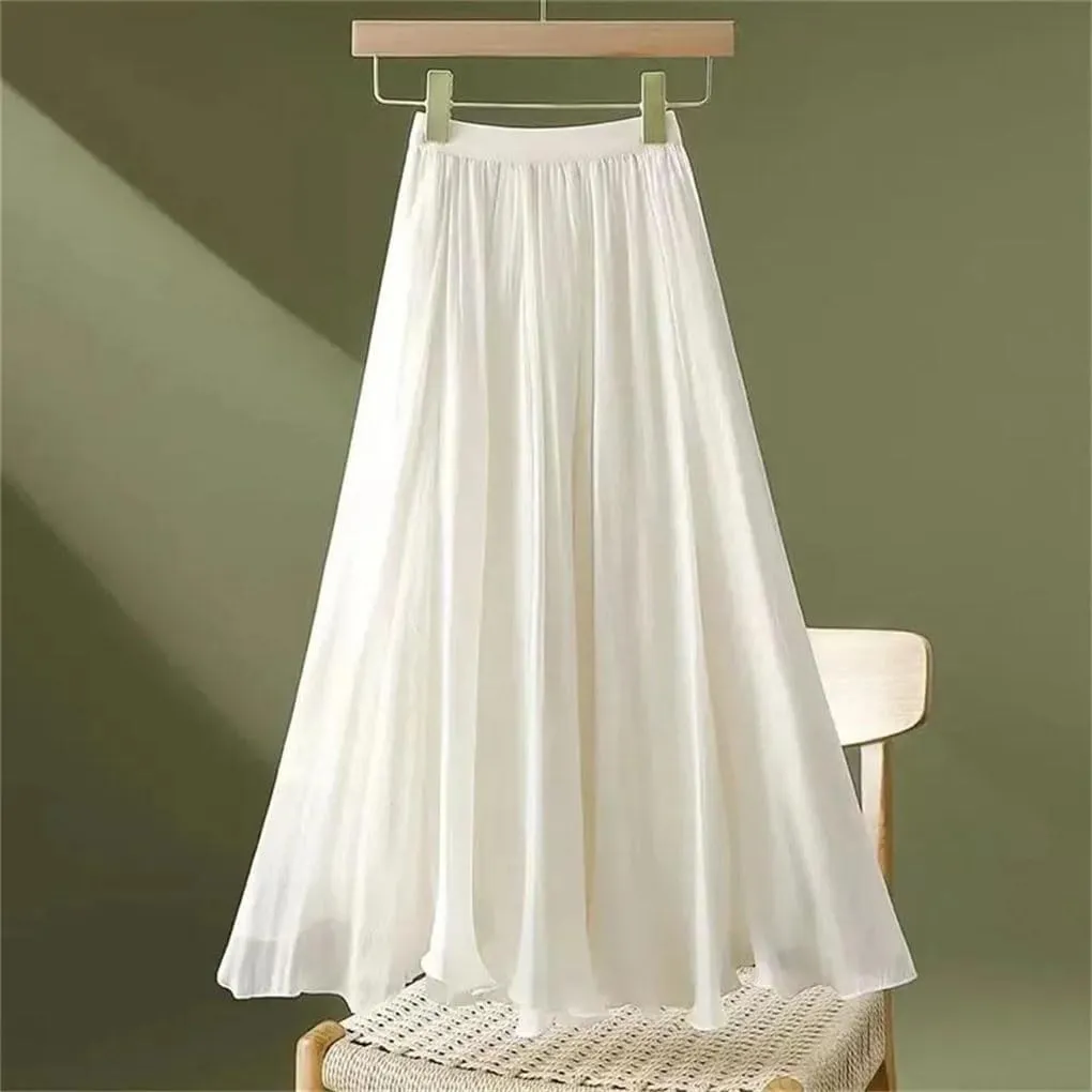 Female Double Layer A-Line High Waist Ruffles Skirts Women Chiffon Long Skirts