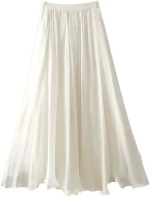Female Double Layer A-Line High Waist Ruffles Skirts Women Chiffon Long Skirts