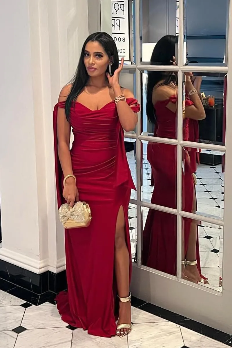 Fivsole Bridesmaid Dresses for Women Off Shoulder Satin Prom Dress Mermaid Long Formal Dresses