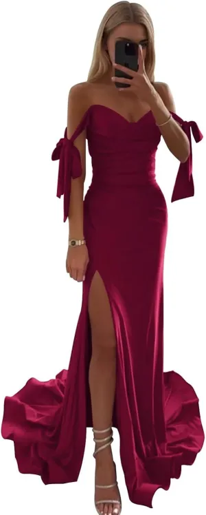 Fivsole Bridesmaid Dresses for Women Off Shoulder Satin Prom Dress Mermaid Long Formal Dresses