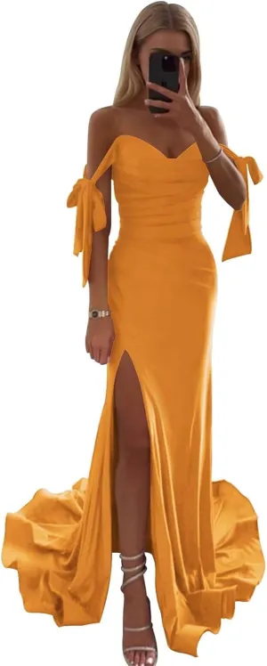 Fivsole Bridesmaid Dresses for Women Off Shoulder Satin Prom Dress Mermaid Long Formal Dresses