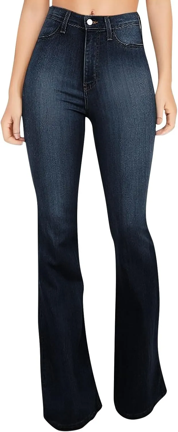 Flare Jeans for Women Summer Casual Stretch High Waist Skinny Pull On Bell Bottom Cocktail Denim Jeans with Pockets