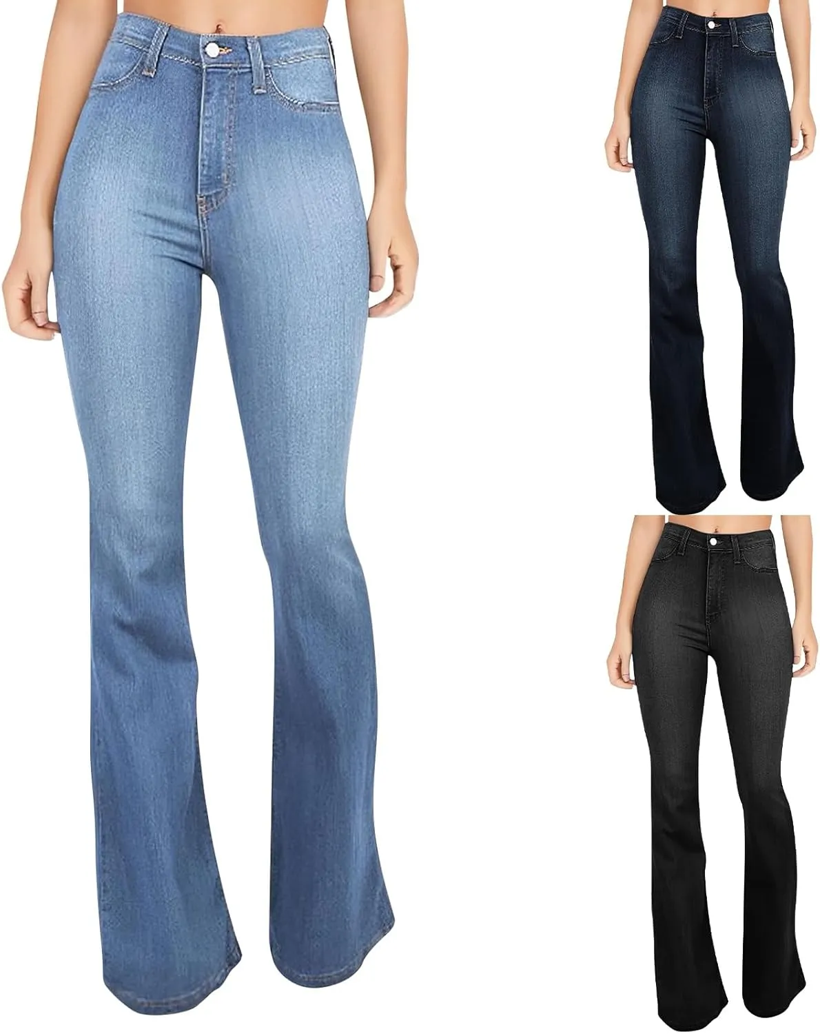 Flare Jeans for Women Summer Casual Stretch High Waist Skinny Pull On Bell Bottom Cocktail Denim Jeans with Pockets