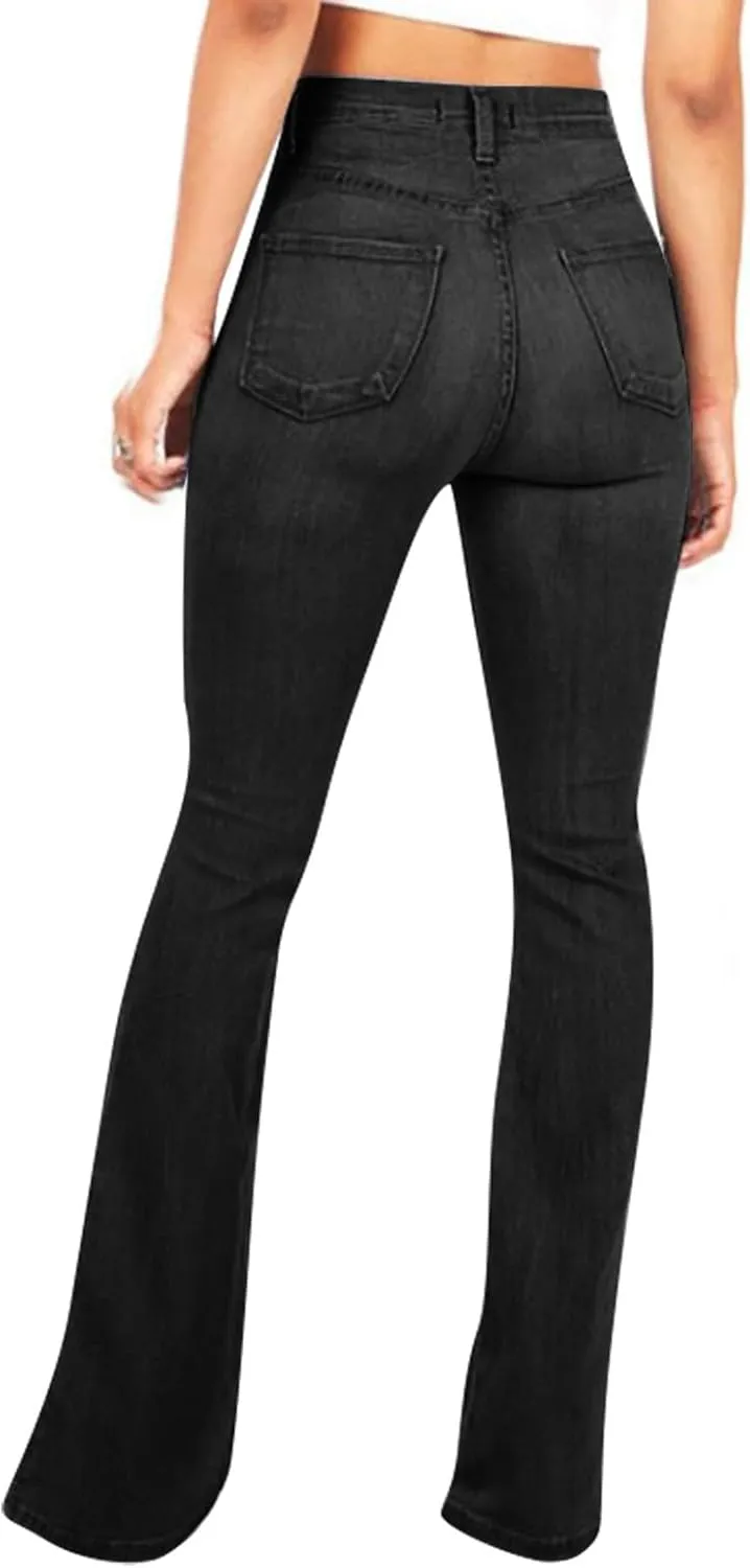 Flare Jeans for Women Summer Casual Stretch High Waist Skinny Pull On Bell Bottom Cocktail Denim Jeans with Pockets