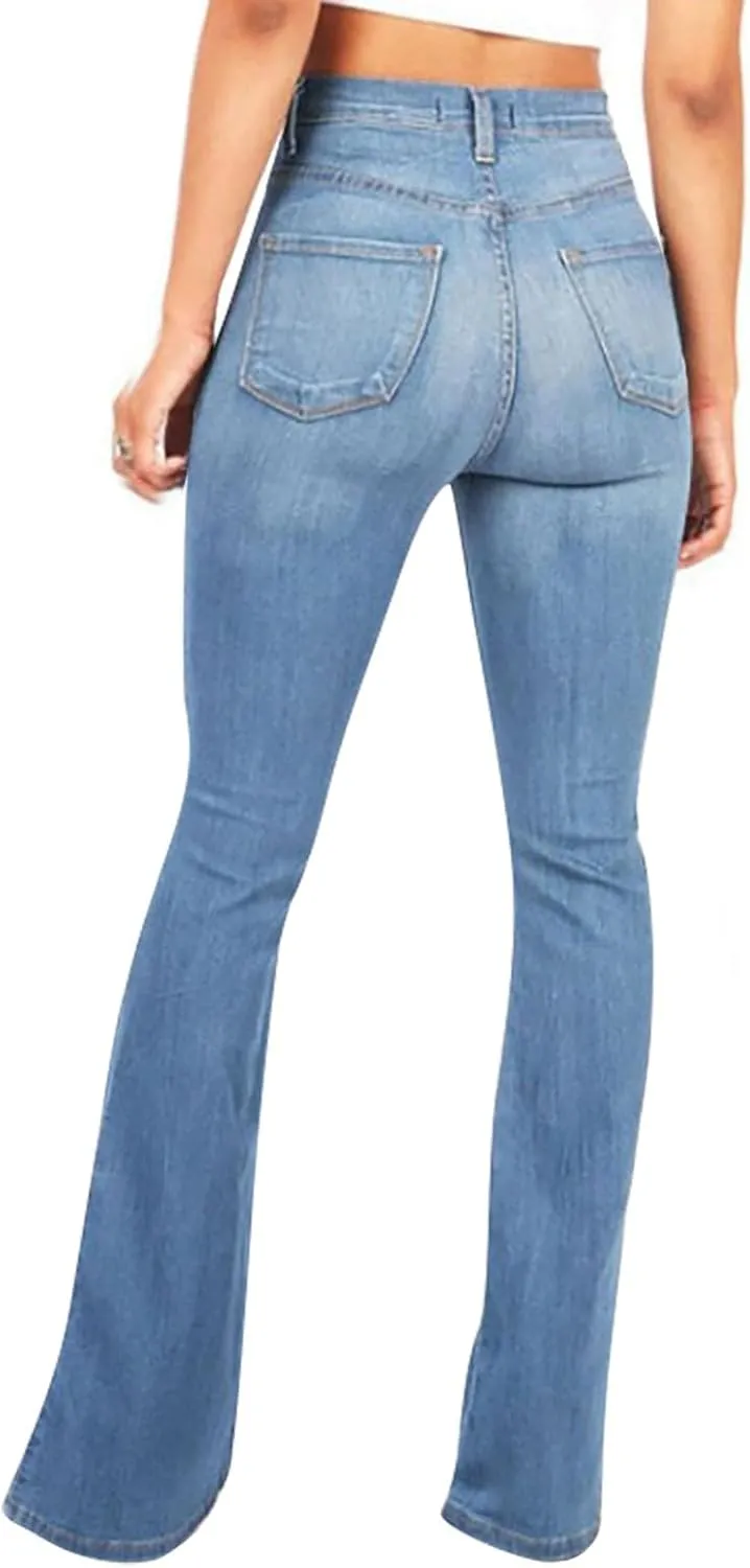 Flare Jeans for Women Summer Casual Stretch High Waist Skinny Pull On Bell Bottom Cocktail Denim Jeans with Pockets