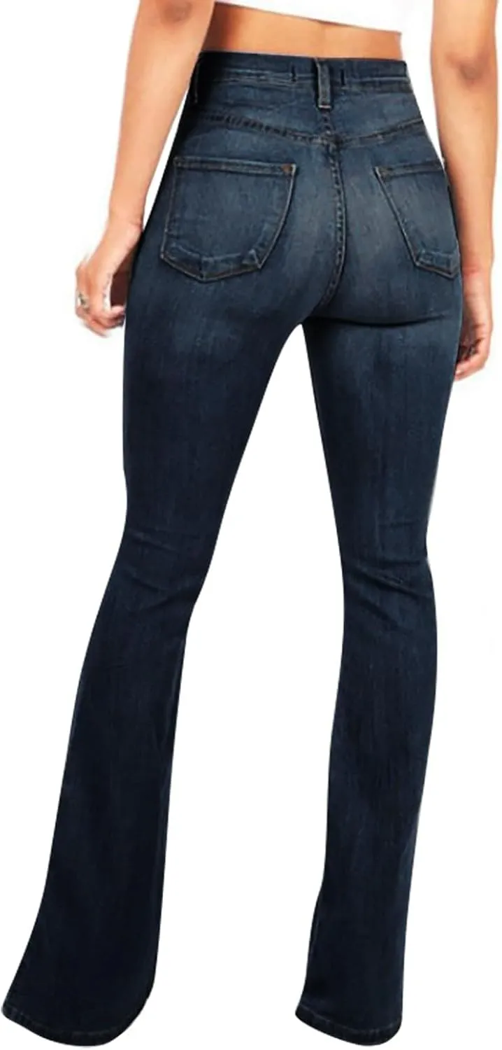 Flare Jeans for Women Summer Casual Stretch High Waist Skinny Pull On Bell Bottom Cocktail Denim Jeans with Pockets