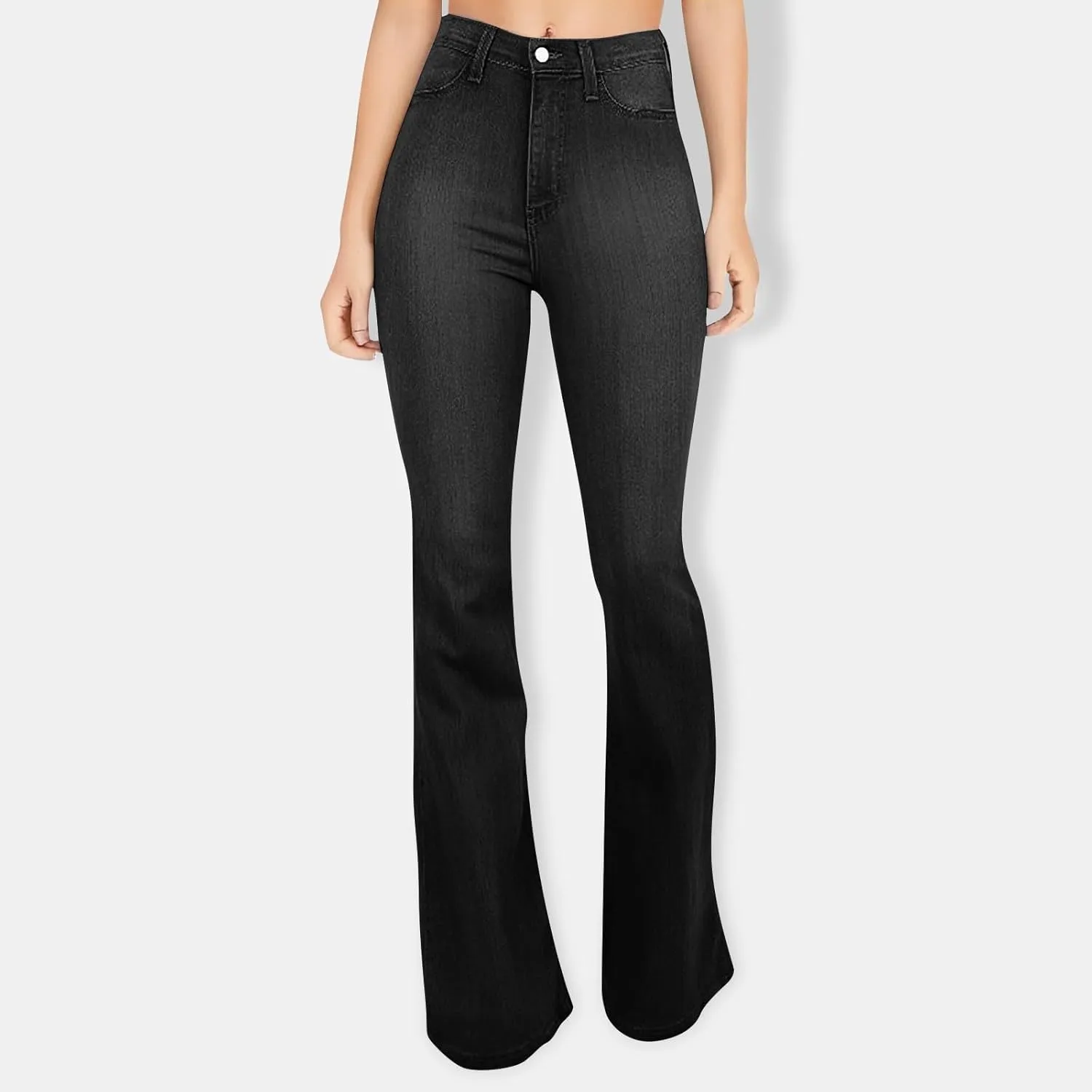 Flare Jeans for Women Summer Casual Stretch High Waist Skinny Pull On Bell Bottom Cocktail Denim Jeans with Pockets