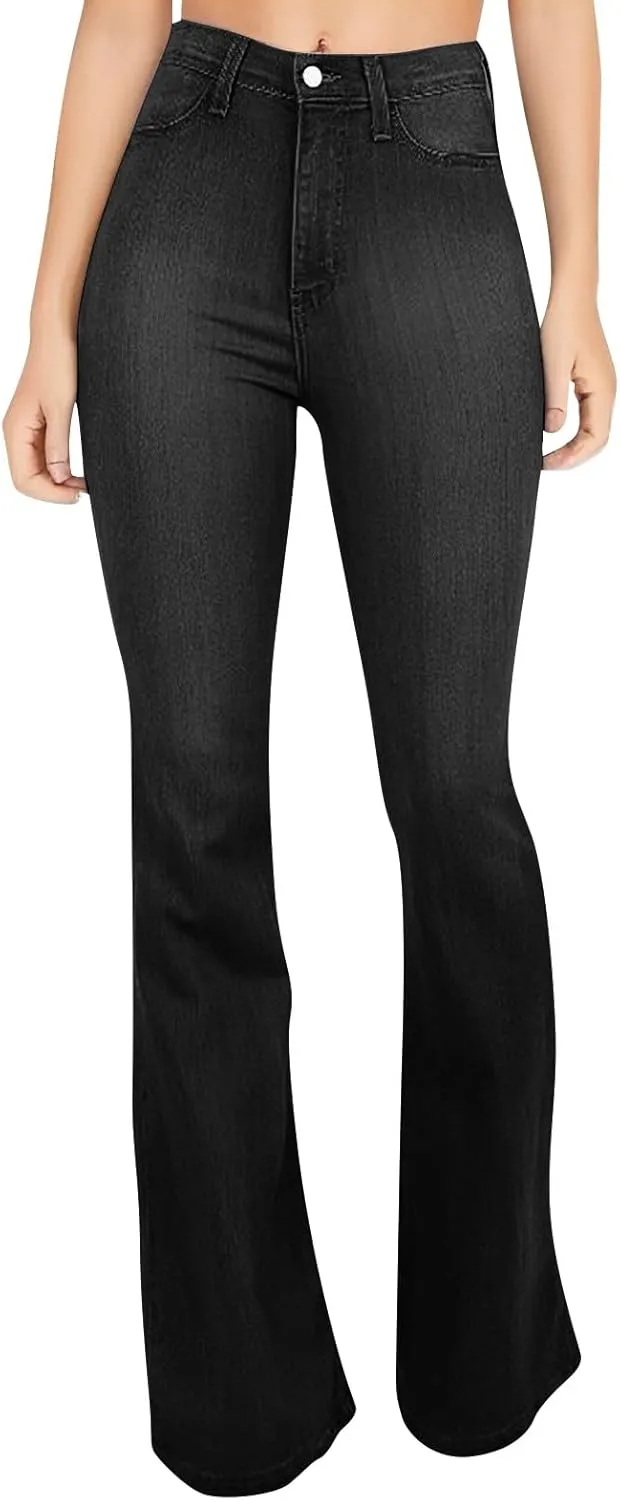 Flare Jeans for Women Summer Casual Stretch High Waist Skinny Pull On Bell Bottom Cocktail Denim Jeans with Pockets