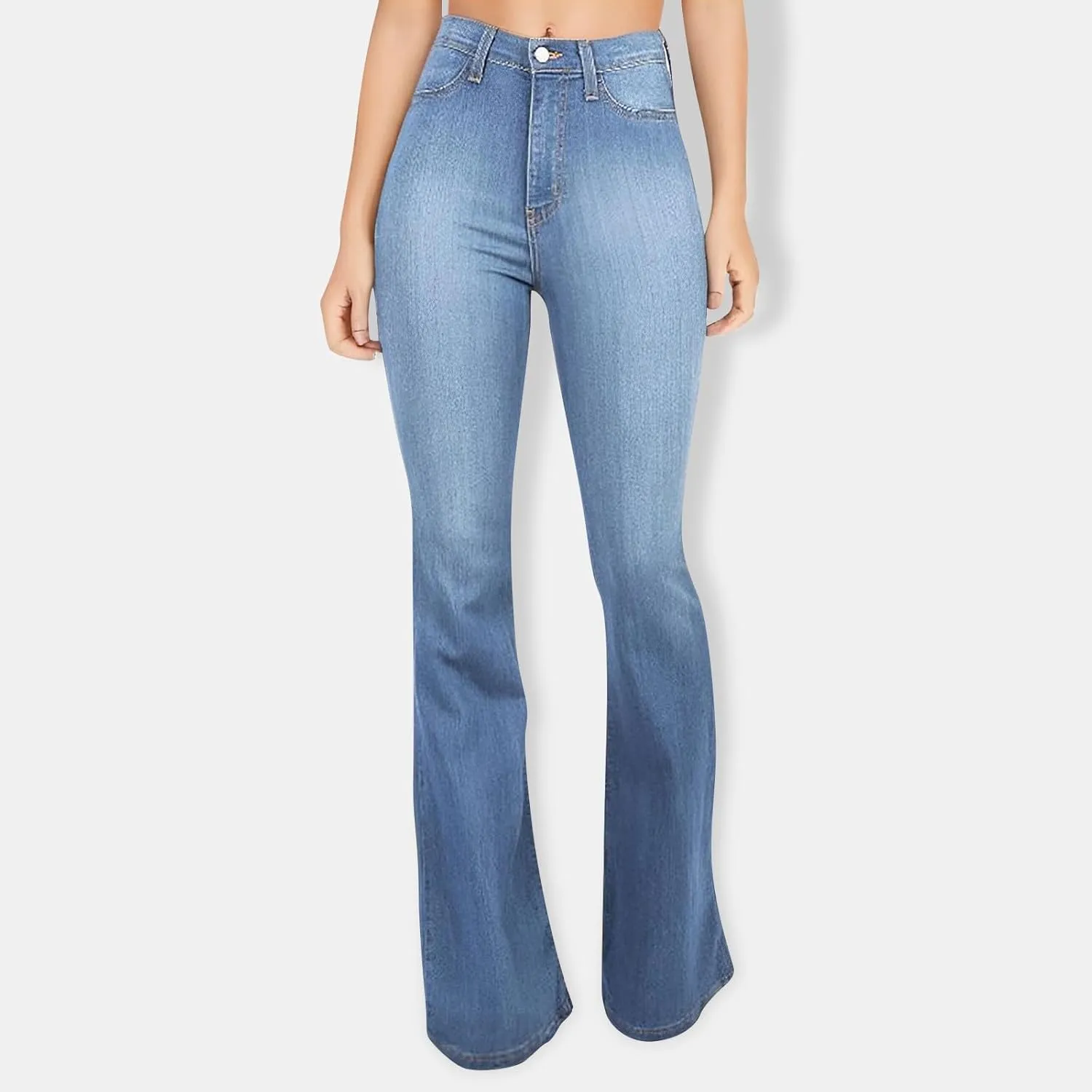 Flare Jeans for Women Summer Casual Stretch High Waist Skinny Pull On Bell Bottom Cocktail Denim Jeans with Pockets