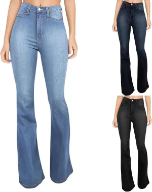 Flare Jeans for Women Summer Casual Stretch High Waist Skinny Pull On Bell Bottom Cocktail Denim Jeans with Pockets