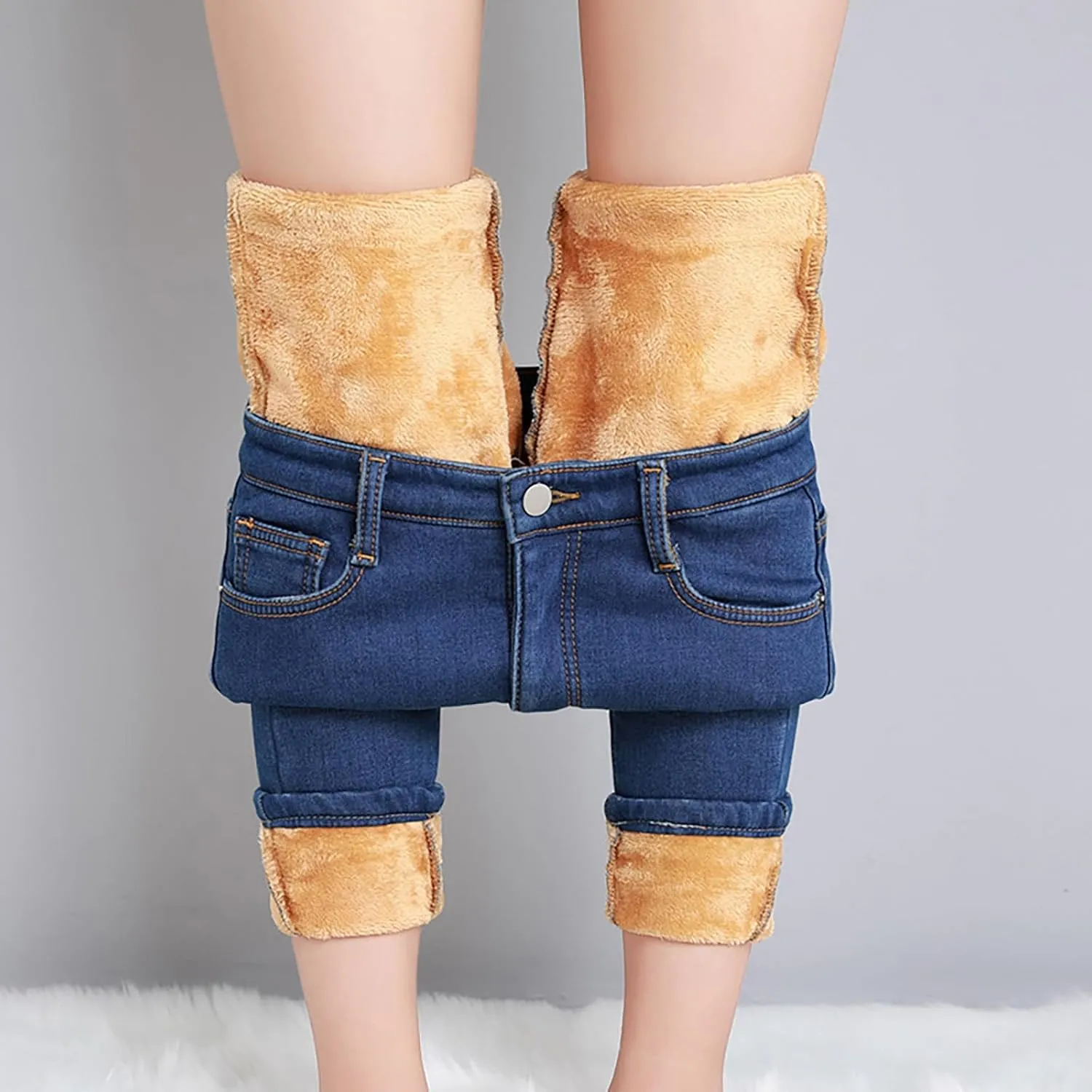 Fleece Lined Jeans Women High Rise Thicken Stretch Skinny Denim Pants Thermal Flannel Winter Jeans Jeggings 2024