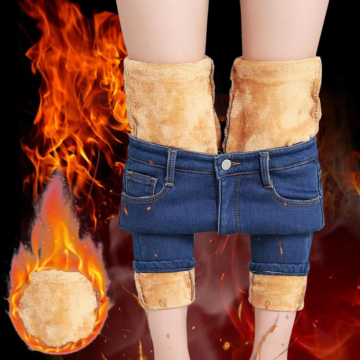 Fleece Lined Jeans Women High Rise Thicken Stretch Skinny Denim Pants Thermal Flannel Winter Jeans Jeggings 2024