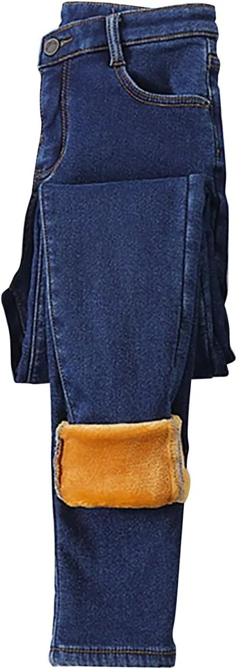 Fleece Lined Jeans Women High Rise Thicken Stretch Skinny Denim Pants Thermal Flannel Winter Jeans Jeggings 2024