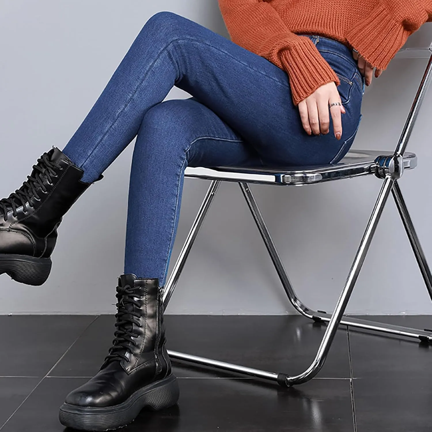 Fleece Lined Jeans Women High Rise Thicken Stretch Skinny Denim Pants Thermal Flannel Winter Jeans Jeggings 2024