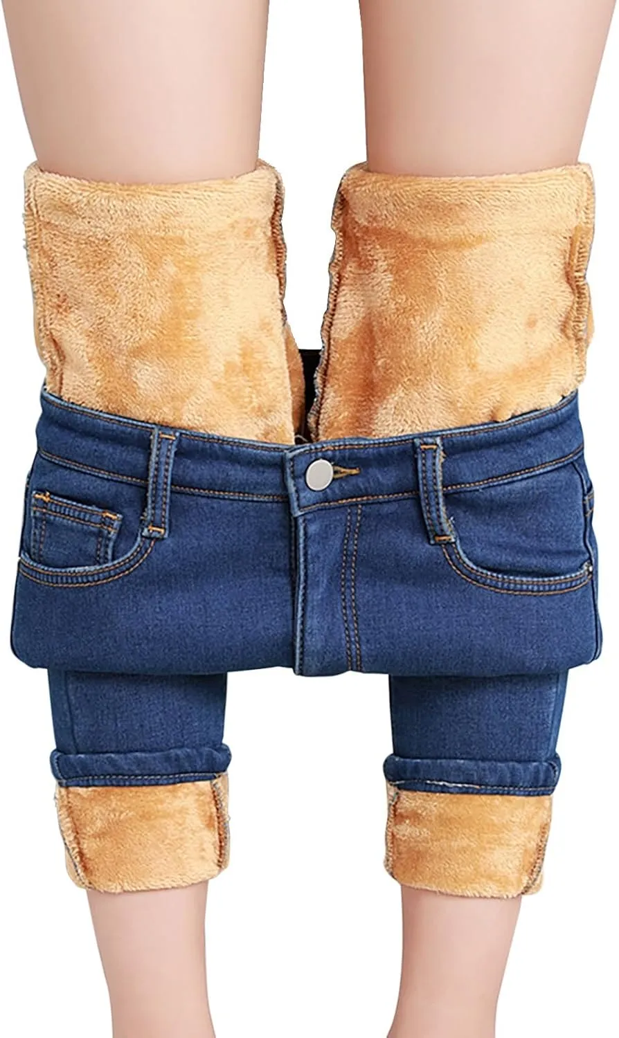 Fleece Lined Jeans Women High Rise Thicken Stretch Skinny Denim Pants Thermal Flannel Winter Jeans Jeggings 2024