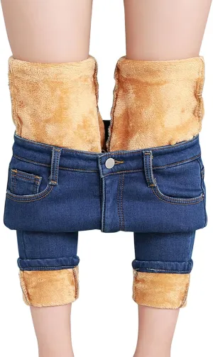 Fleece Lined Jeans Women High Rise Thicken Stretch Skinny Denim Pants Thermal Flannel Winter Jeans Jeggings 2024