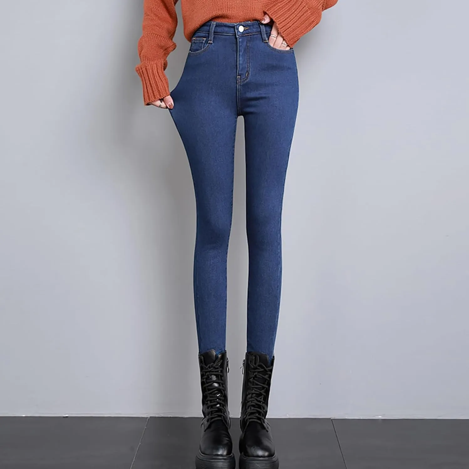 Fleece Lined Jeans Women High Rise Thicken Stretch Skinny Denim Pants Thermal Flannel Winter Jeans Jeggings 2024
