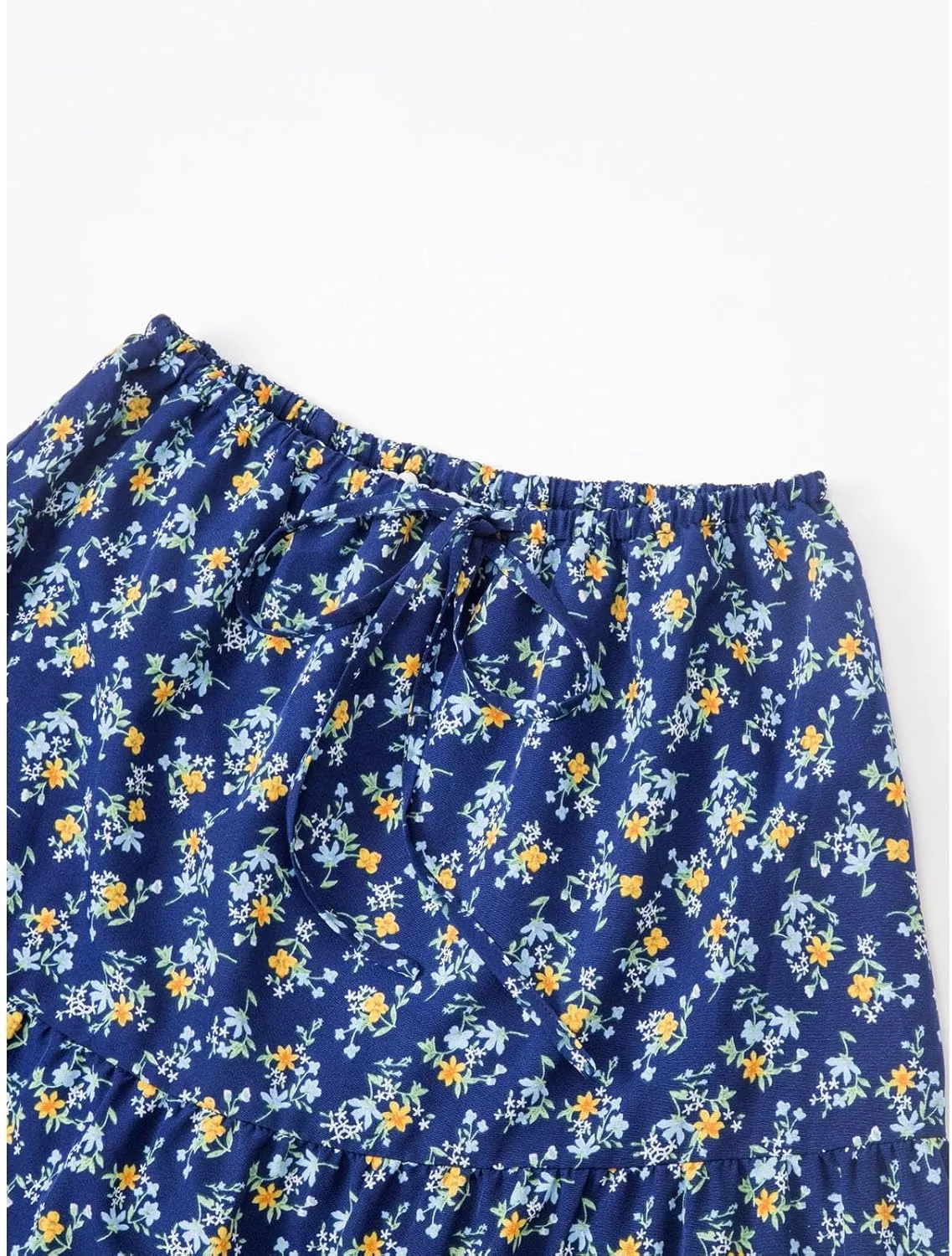 Floral Maxi Skirts for Women Flowy Boho Pleated A-Line Summer Beach Elastic Waist Splicing Swing Long Skirts