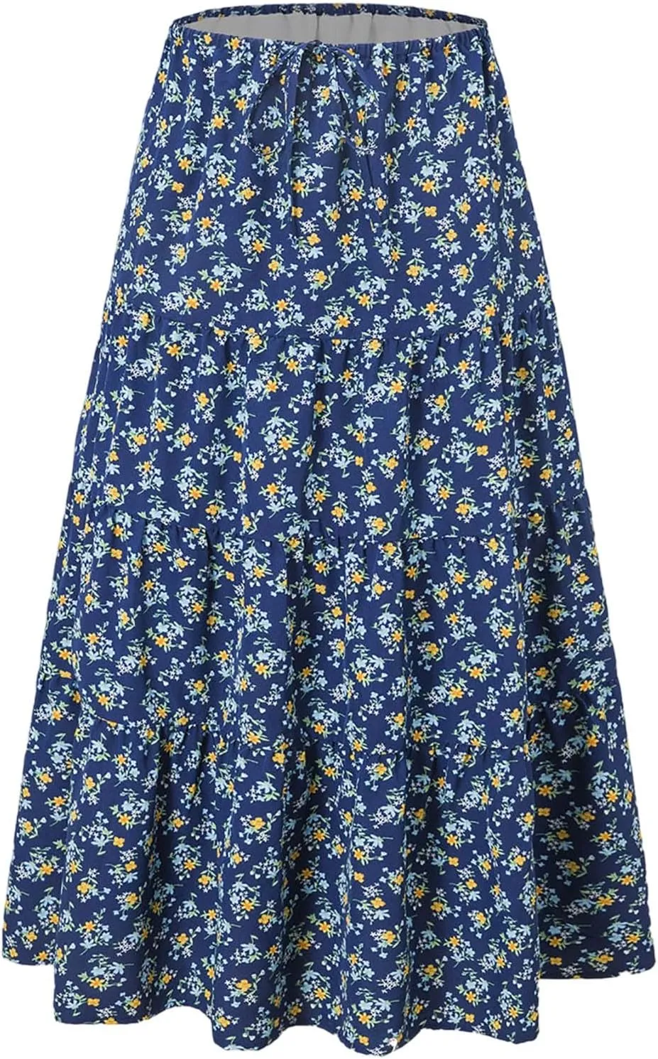 Floral Maxi Skirts for Women Flowy Boho Pleated A-Line Summer Beach Elastic Waist Splicing Swing Long Skirts