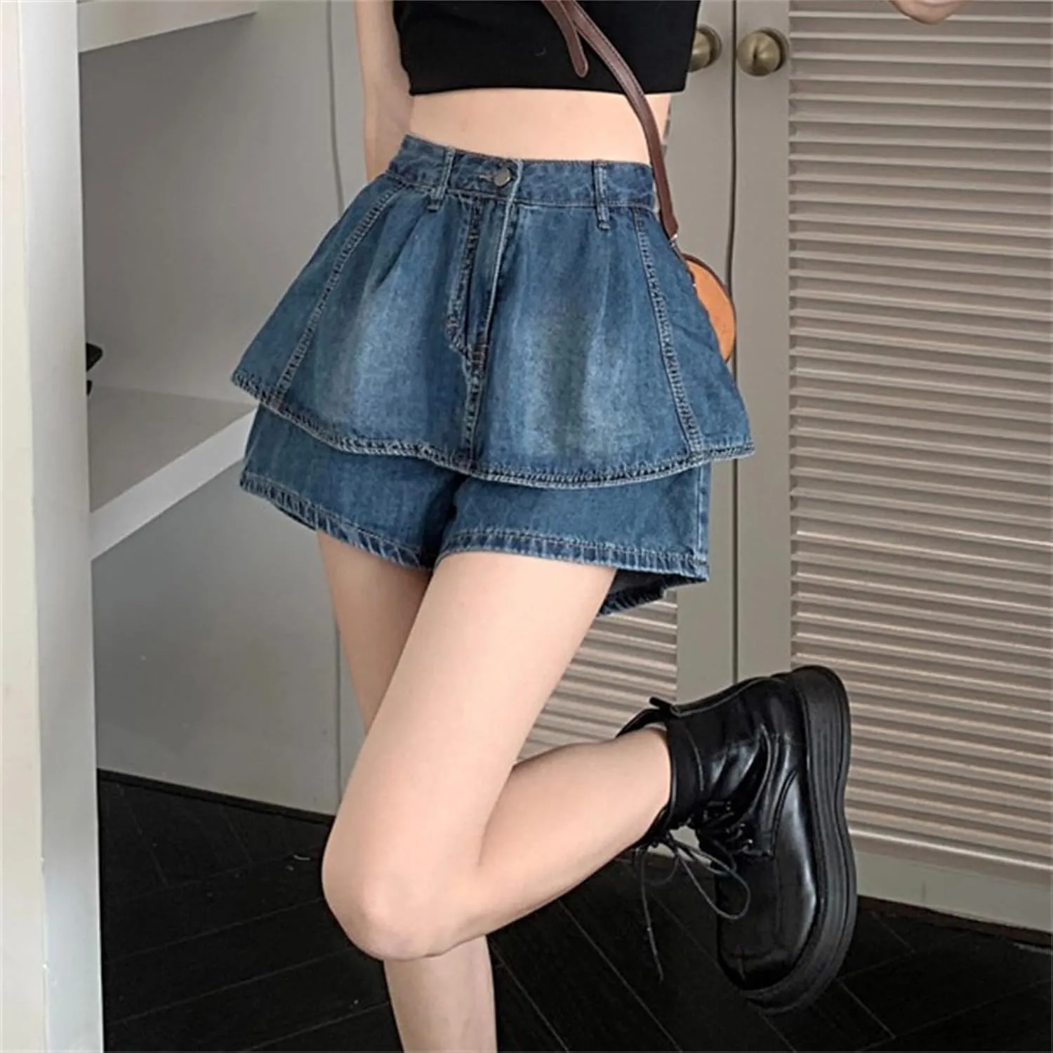 Flowy Shorts for Women Casual Boho Ruffle Cute Summer Y2k High Waist Stretchy a Line Pleated Casual Skater Skirt