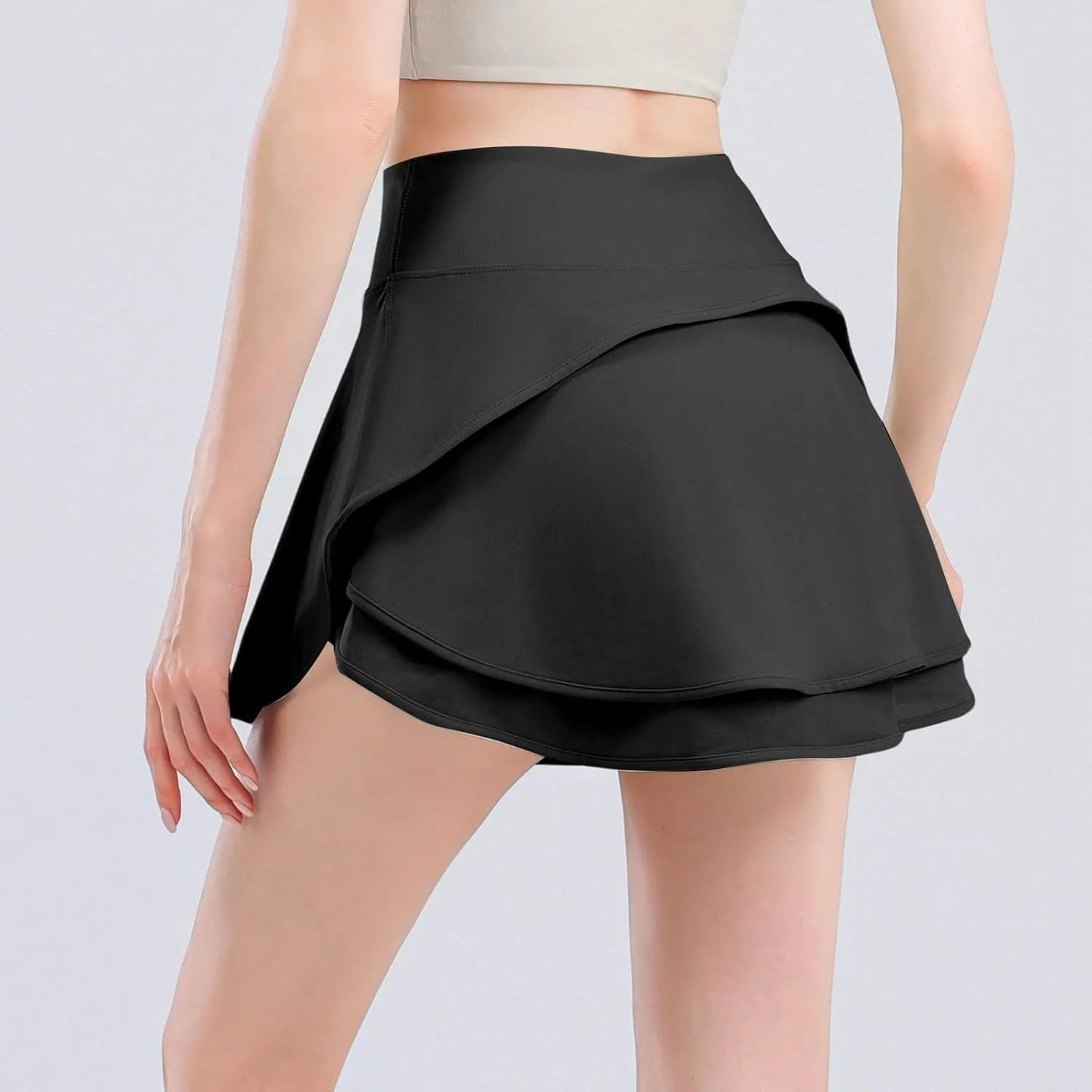 Flowy Shorts for Women Casual Boho Ruffle Cute Summer Y2k High Waist Stretchy a Line Pleated Casual Skater Skirt