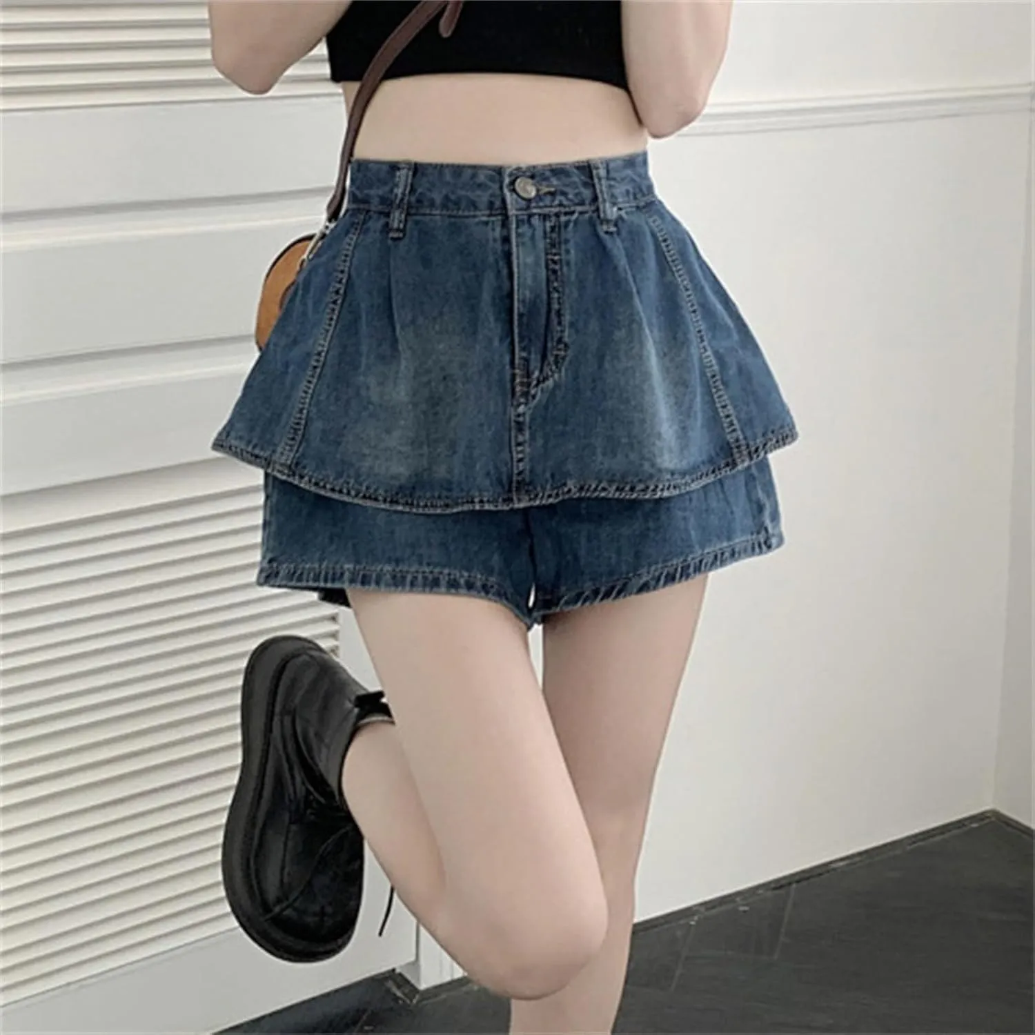 Flowy Shorts for Women Casual Boho Ruffle Cute Summer Y2k High Waist Stretchy a Line Pleated Casual Skater Skirt