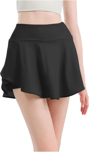 Flowy Shorts for Women Casual Boho Ruffle Cute Summer Y2k High Waist Stretchy a Line Pleated Casual Skater Skirt
