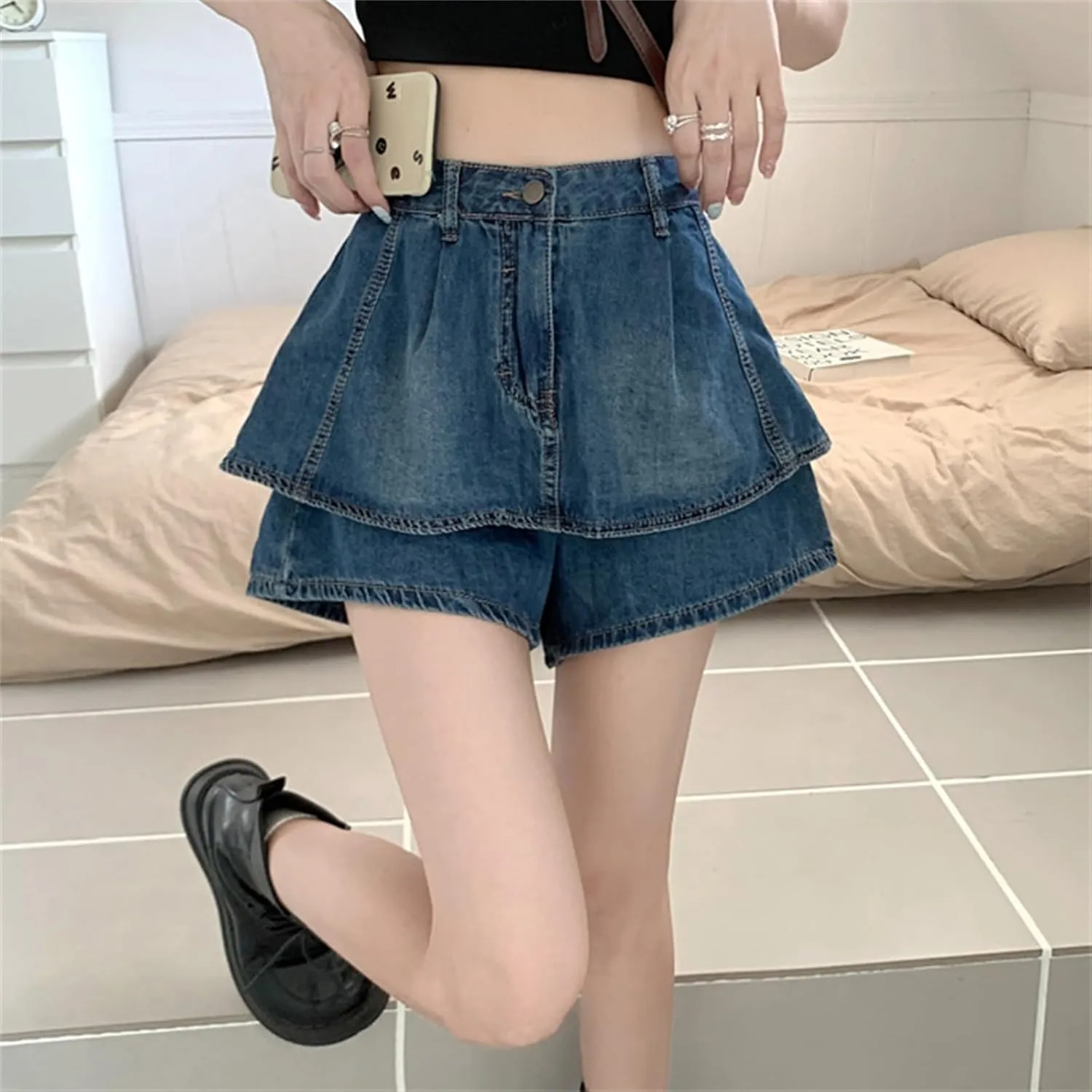 Flowy Shorts for Women Casual Boho Ruffle Cute Summer Y2k High Waist Stretchy a Line Pleated Casual Skater Skirt