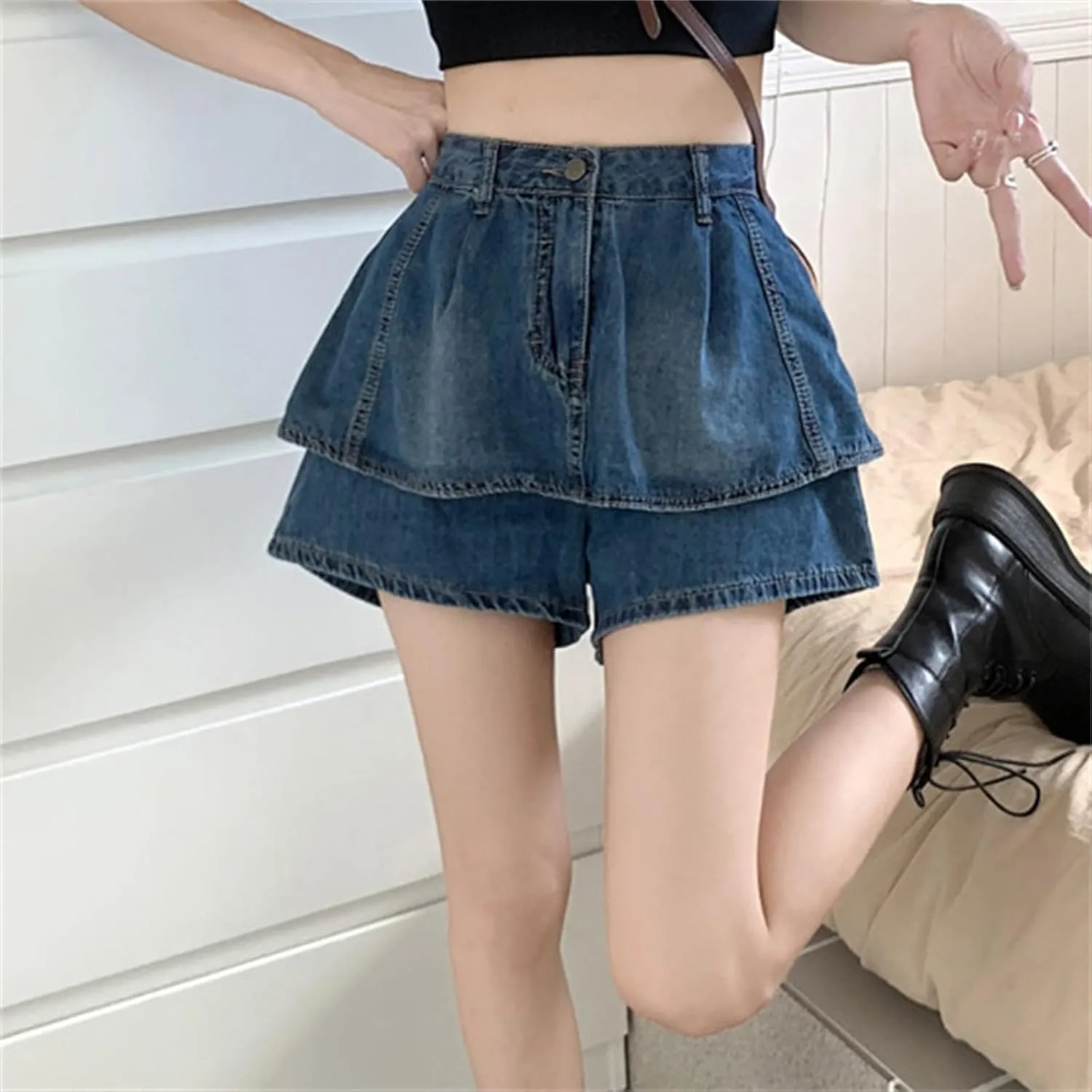 Flowy Shorts for Women Casual Boho Ruffle Cute Summer Y2k High Waist Stretchy a Line Pleated Casual Skater Skirt