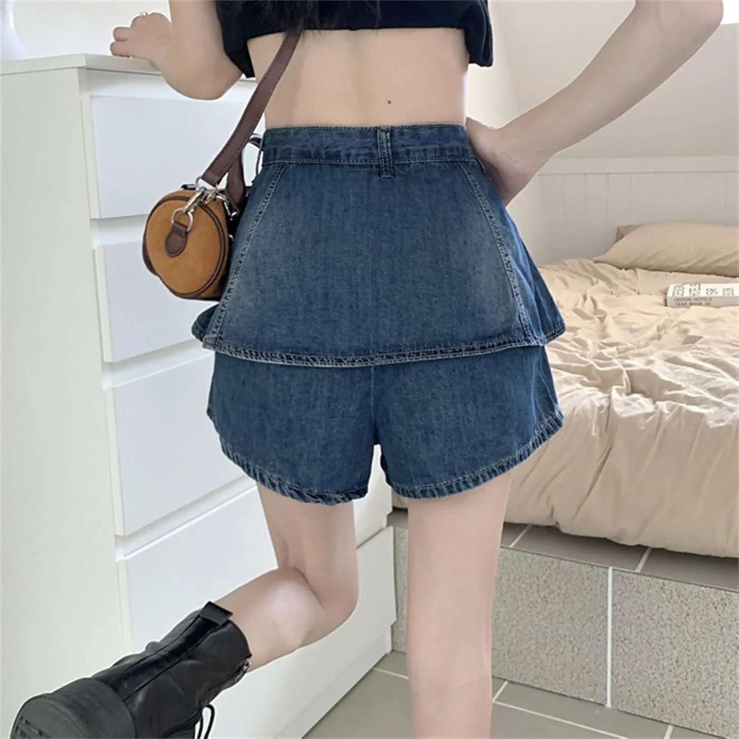 Flowy Shorts for Women Casual Boho Ruffle Cute Summer Y2k High Waist Stretchy a Line Pleated Casual Skater Skirt