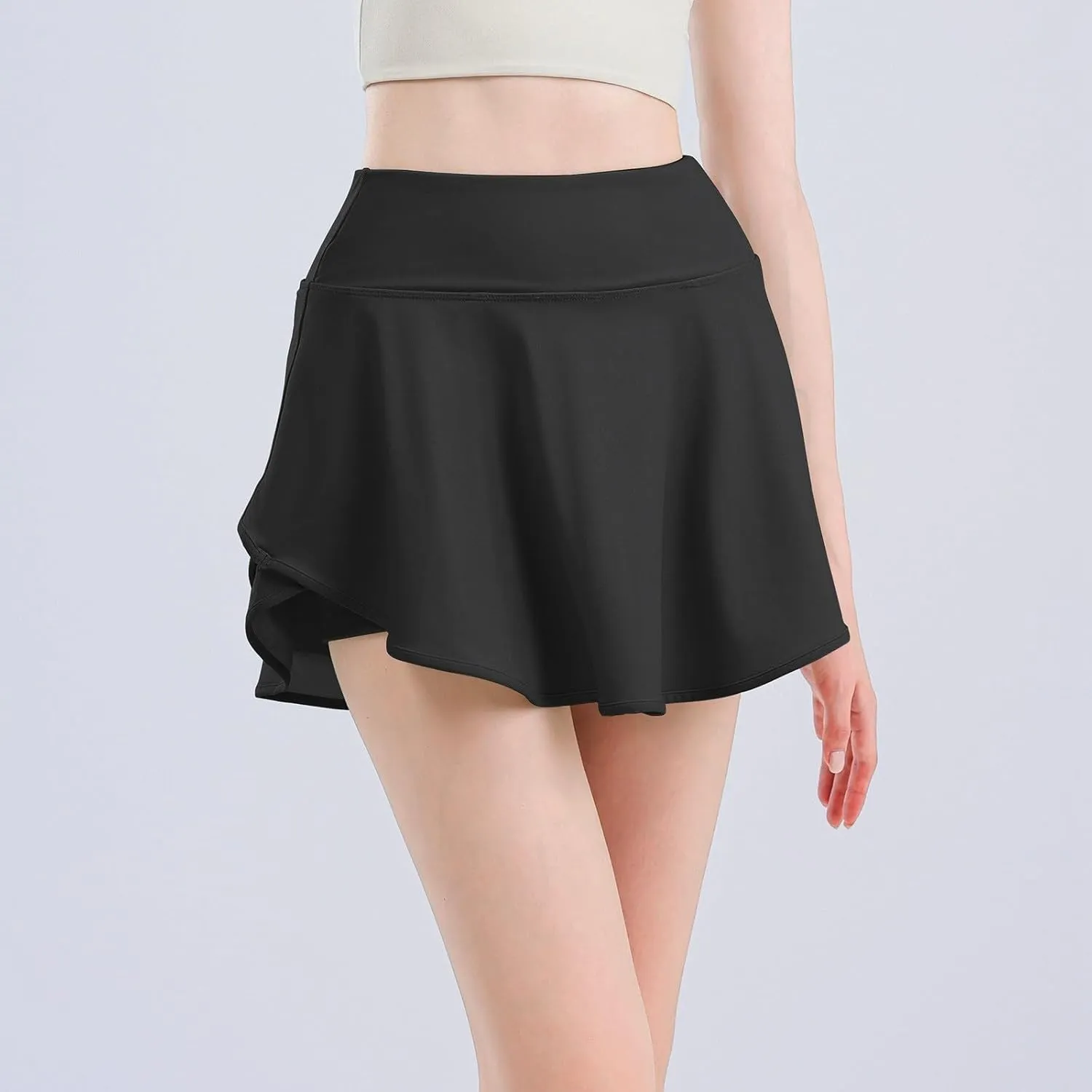 Flowy Shorts for Women Casual Boho Ruffle Cute Summer Y2k High Waist Stretchy a Line Pleated Casual Skater Skirt