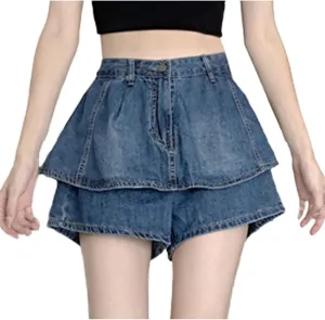 Flowy Shorts for Women Casual Boho Ruffle Cute Summer Y2k High Waist Stretchy a Line Pleated Casual Skater Skirt