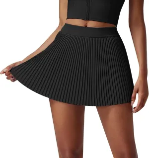 Flowy Skirt for Women High Elastic Waist Trendy A-Line Pleated Casual Athletic Yoga Mini Skirts Shorts with Pockets