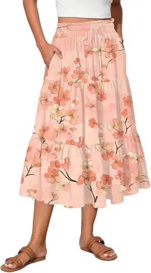 Flowy Skirts for Women High Waist Long A-Line Boho Maxi Skirt for Summer Beach