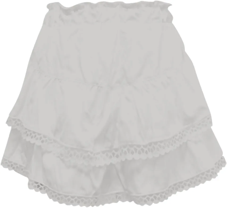 Flowy Summer Skirts for Women Elastic High Waisted Pleated Mini Skirts Casual Ruffle Skirt Lace Trim Boho Skirts