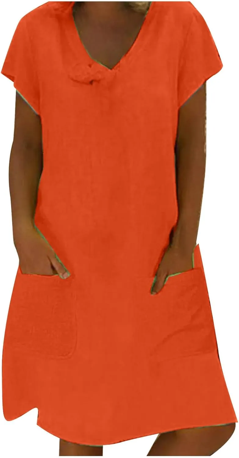 FZYLQY Linen Dress for Womens Spring/Summer Dresses 2024 Lightweight Short Sleeve Tunic Casual Loose Comfy Plus Size Sundress
