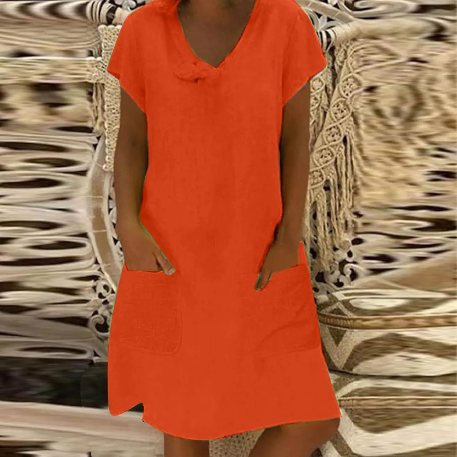 FZYLQY Linen Dress for Womens Spring/Summer Dresses 2024 Lightweight Short Sleeve Tunic Casual Loose Comfy Plus Size Sundress