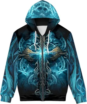 GLUDEAR Men's 3D Printed Cool Wolf Hoodie Novelty Full Zip Sweatshirt Pullover Hoodies XS-5XL